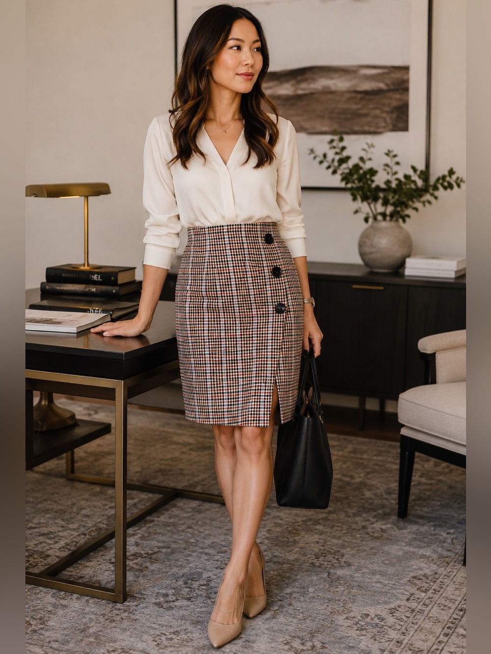 Ann Taylor Plaid Button Detail Wrap Pencil Skirt 0P Petite Multicolor NEW NWT